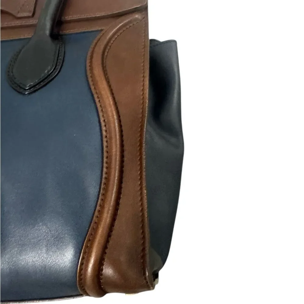 Celine Tricolor Navy Blue Brown & Black Mini Luggage Tote Bag Auth